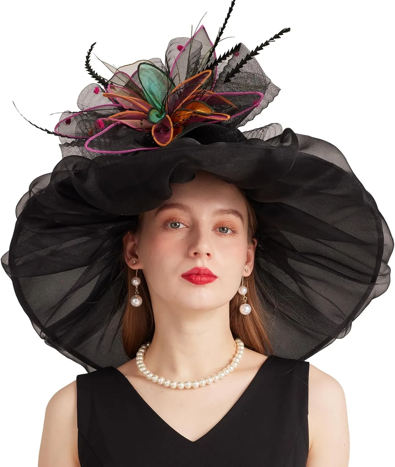 Women's Derby Church Fascinators Hat with Detachable Flowers for Wedding and Tea Party