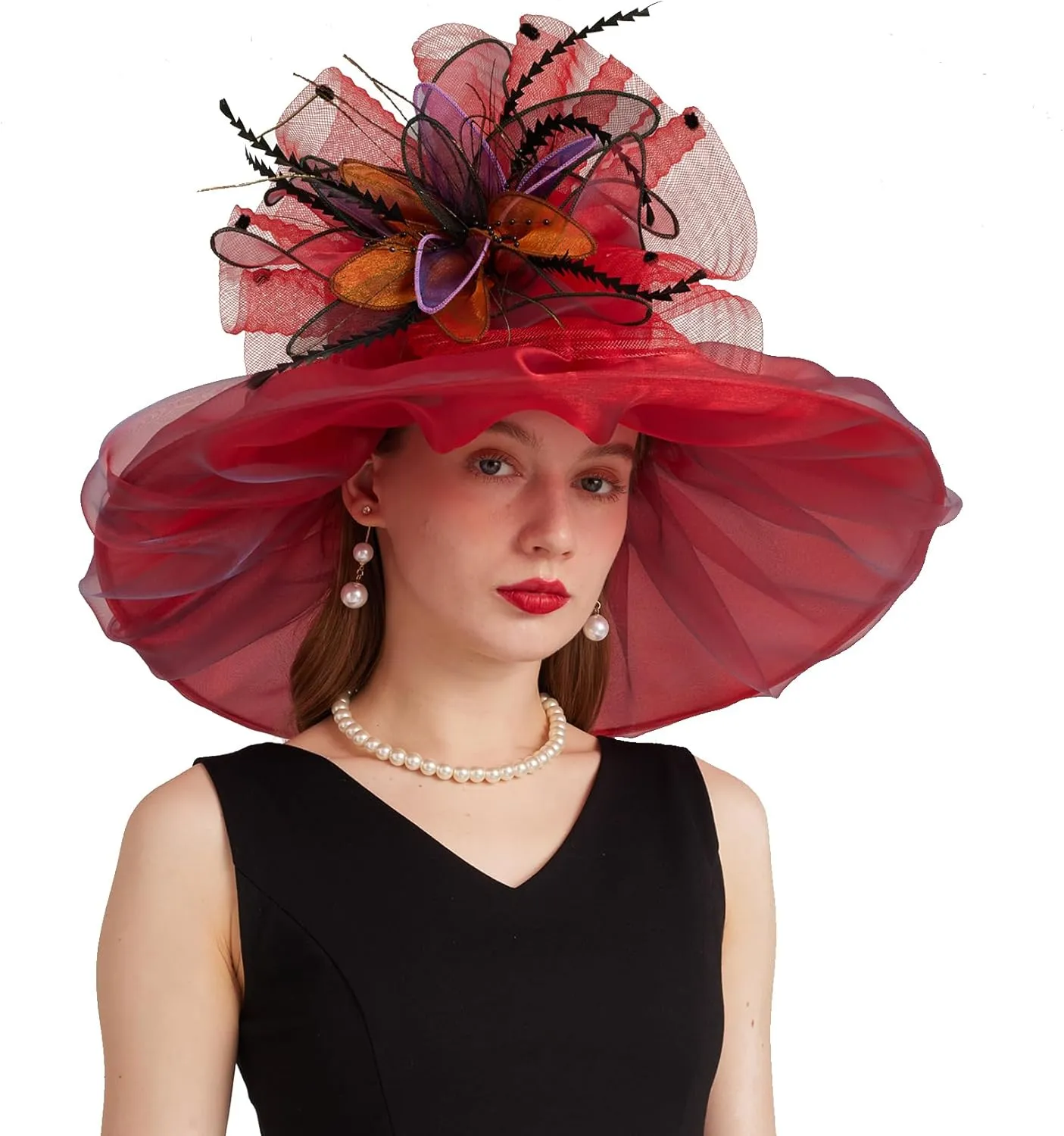 Women's Derby Church Fascinators Hat with Detachable Flowers for Wedding and Tea Party
