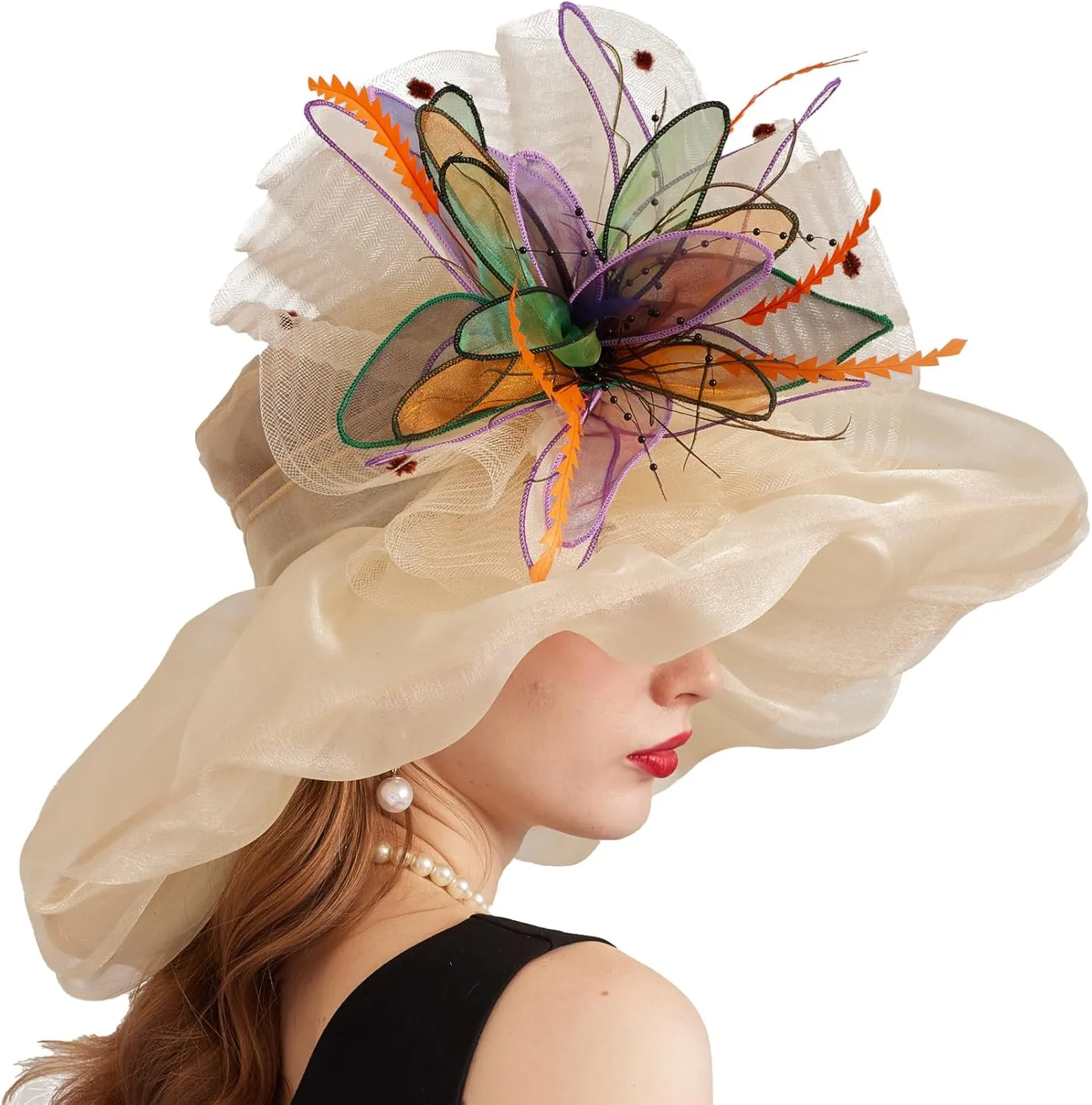 Women's Derby Church Fascinators Hat with Detachable Flowers for Wedding and Tea Party