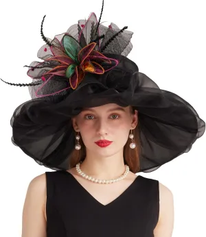 Women's Derby Church Fascinators Hat with Detachable Flowers for Wedding and Tea Party