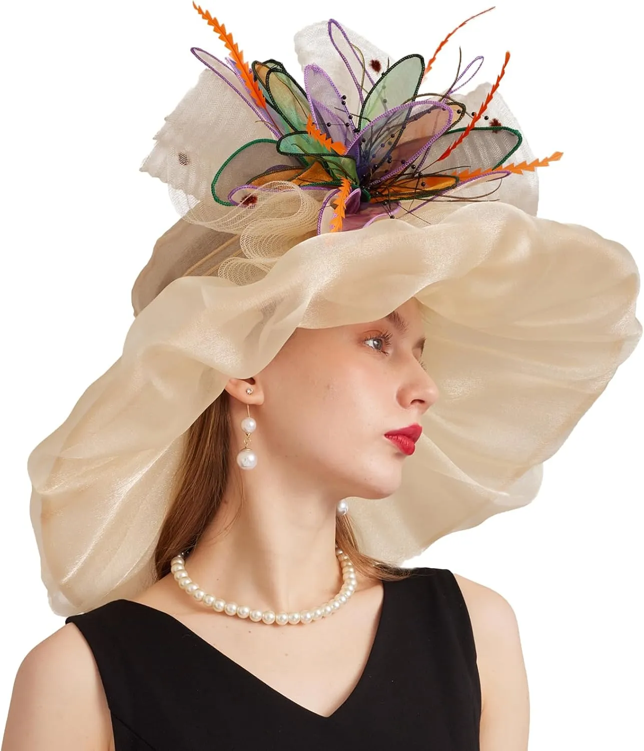Women's Derby Church Fascinators Hat with Detachable Flowers for Wedding and Tea Party