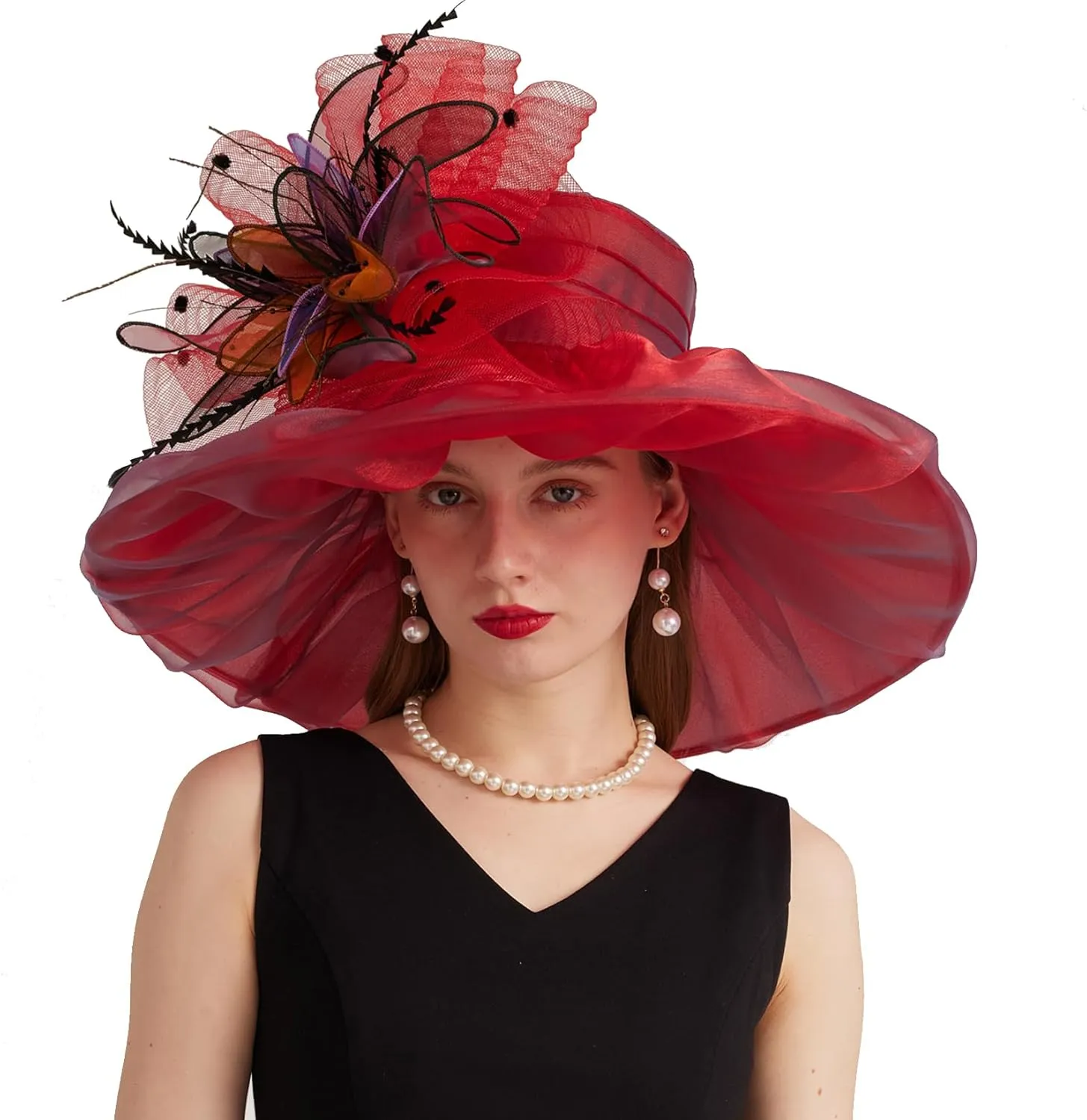 Women's Derby Church Fascinators Hat with Detachable Flowers for Wedding and Tea Party