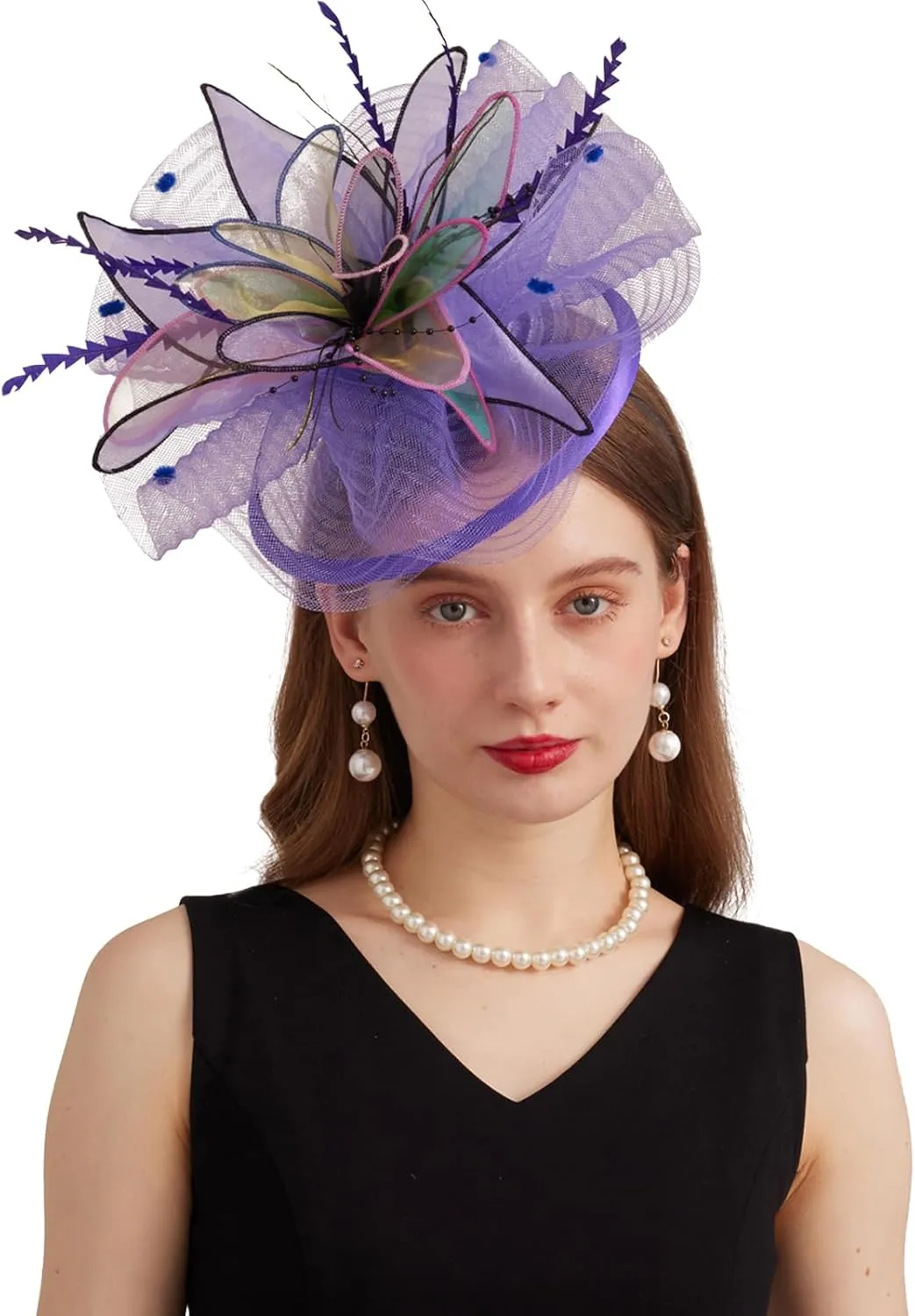 Women's Derby Church Fascinators Hat with Detachable Flowers for Wedding and Tea Party