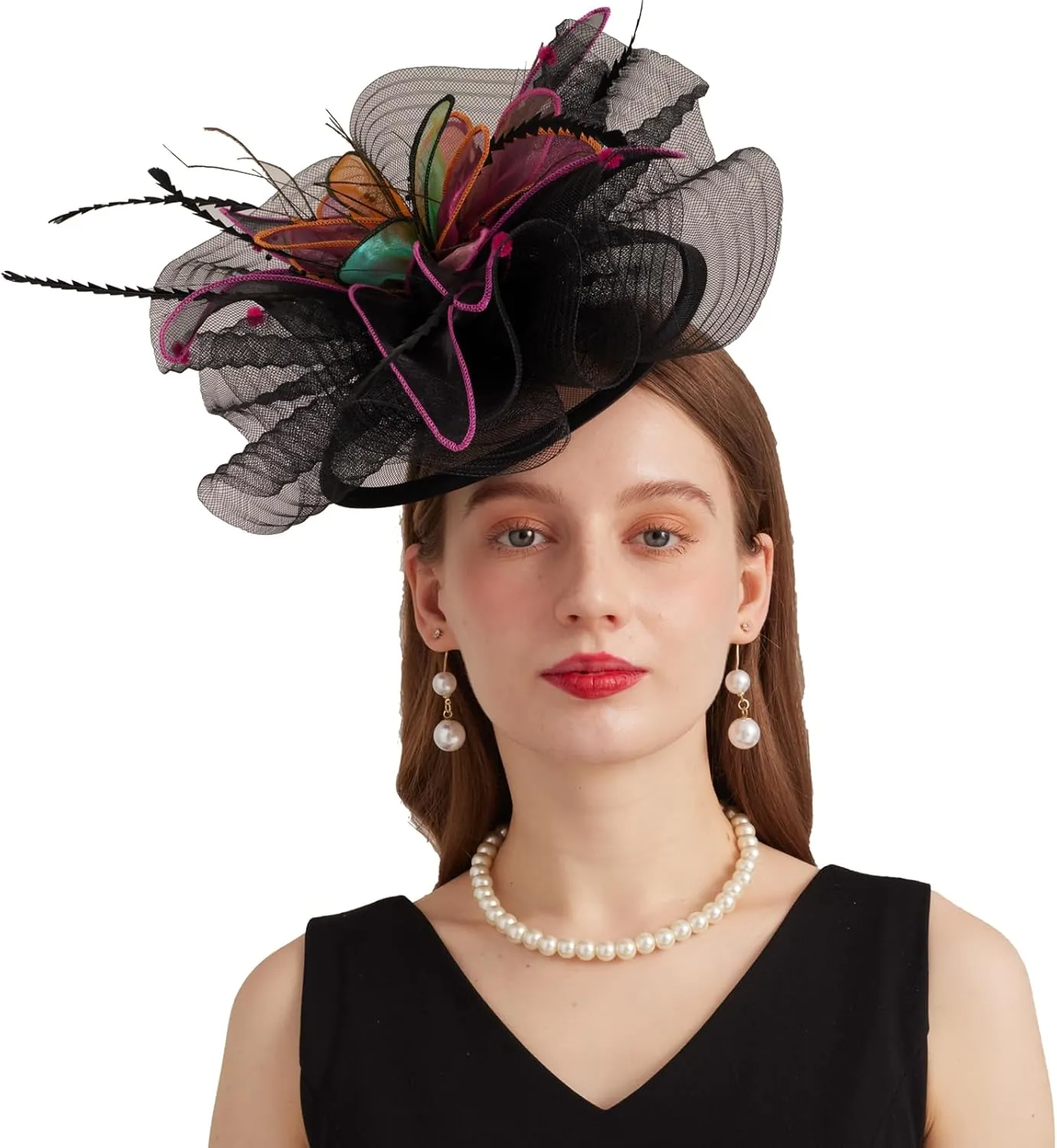Women's Derby Church Fascinators Hat with Detachable Flowers for Wedding and Tea Party