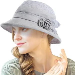 Women's Foldable Floral Bucket Hat Wide Brim Derby Church Wedding Fascinators Cloche Bowler Sun Hat