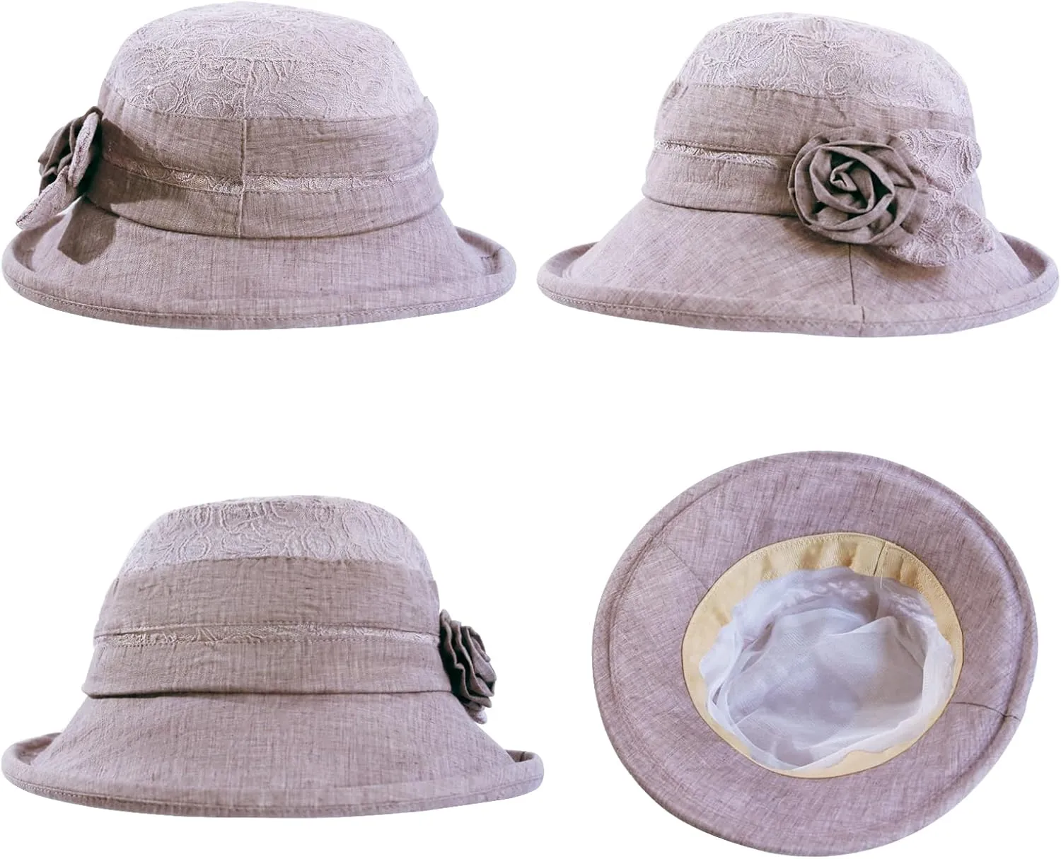 Women's Foldable Floral Bucket Hat Wide Brim Derby Church Wedding Fascinators Cloche Bowler Sun Hat