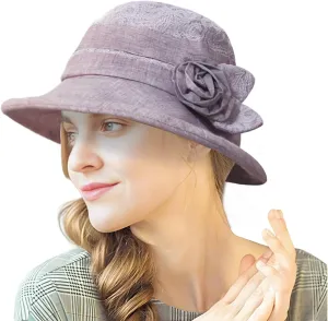 Women's Foldable Floral Bucket Hat Wide Brim Derby Church Wedding Fascinators Cloche Bowler Sun Hat