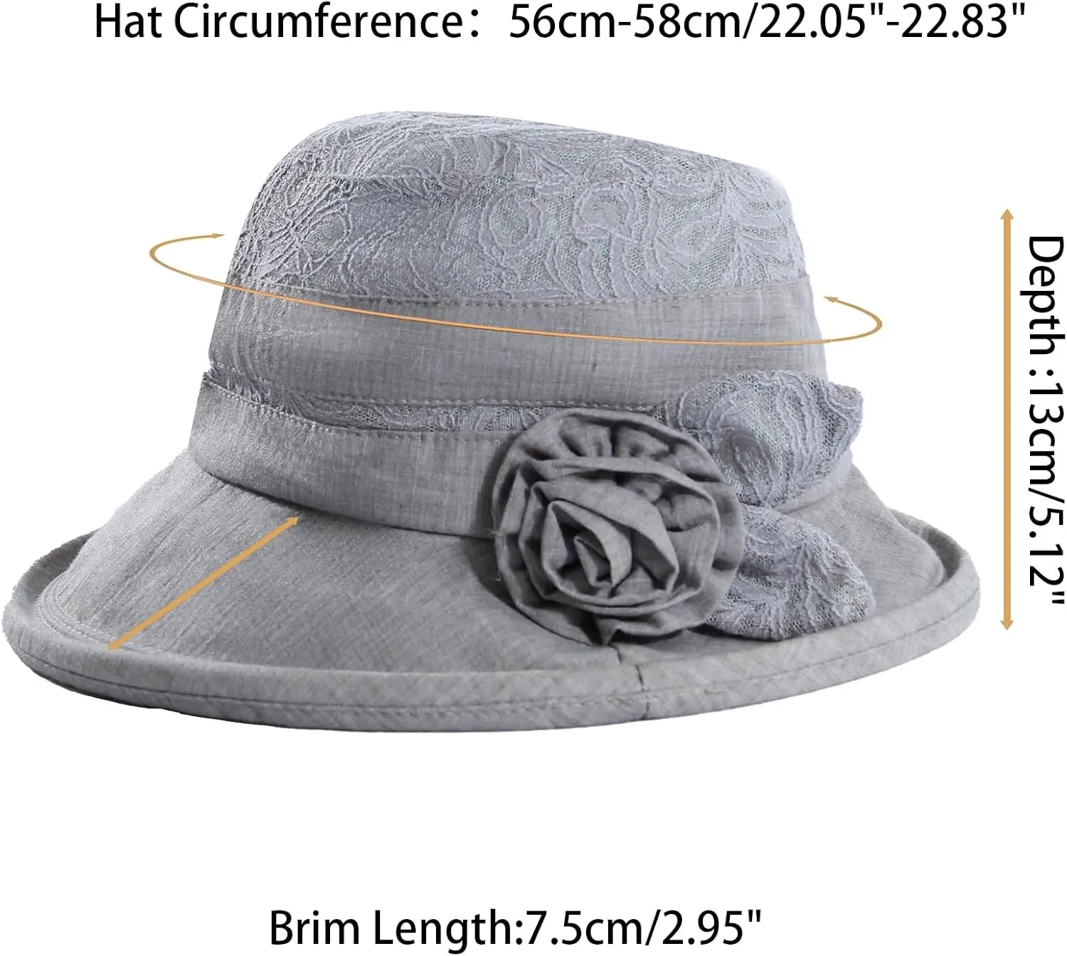 Women's Foldable Floral Bucket Hat Wide Brim Derby Church Wedding Fascinators Cloche Bowler Sun Hat
