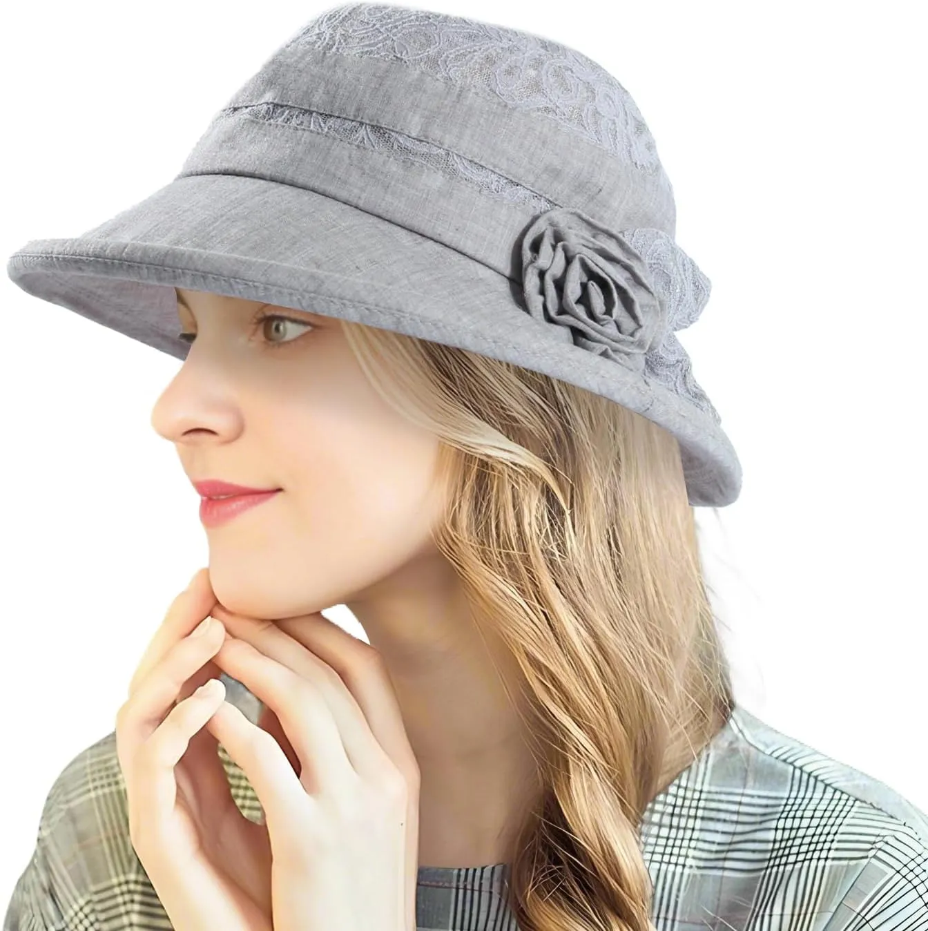 Women's Foldable Floral Bucket Hat Wide Brim Derby Church Wedding Fascinators Cloche Bowler Sun Hat