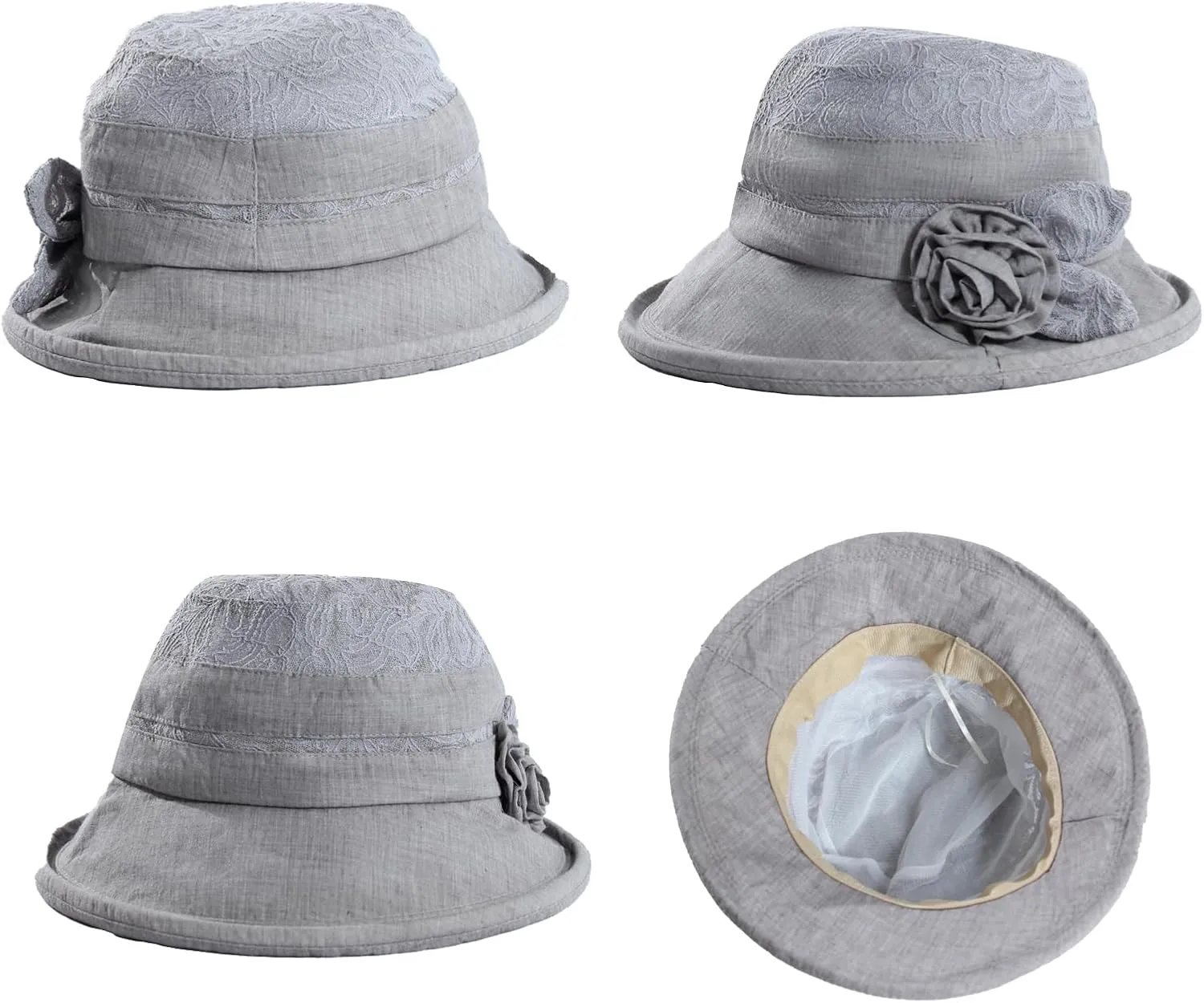 Women's Foldable Floral Bucket Hat Wide Brim Derby Church Wedding Fascinators Cloche Bowler Sun Hat