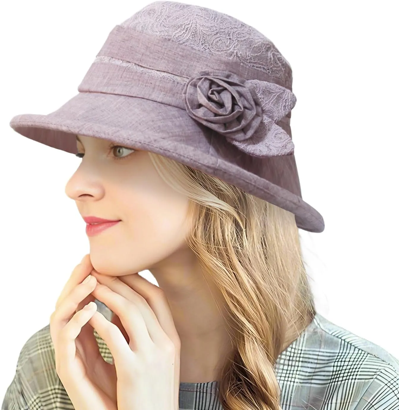 Women's Foldable Floral Bucket Hat Wide Brim Derby Church Wedding Fascinators Cloche Bowler Sun Hat