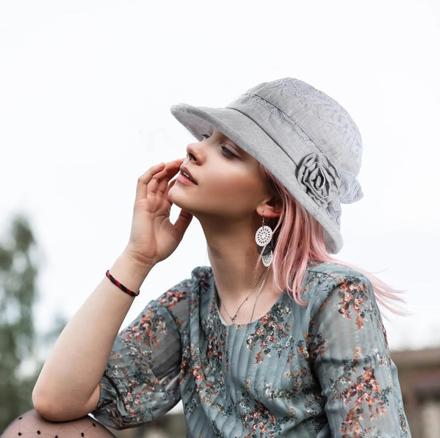 Women's Foldable Floral Bucket Hat Wide Brim Derby Church Wedding Fascinators Cloche Bowler Sun Hat