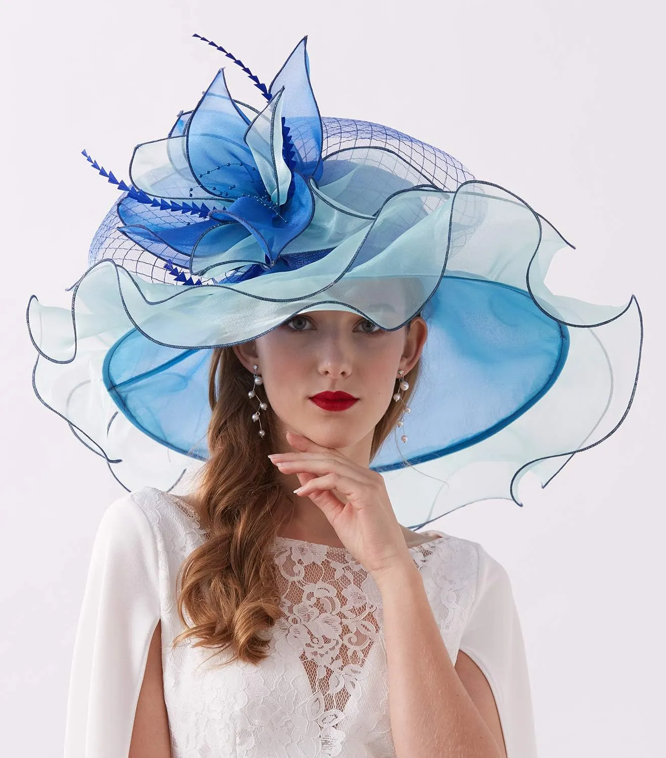 Women's Kentucky Derby Church Dress Hat Wide Brim Leaf Flower Bridal Shower Hat