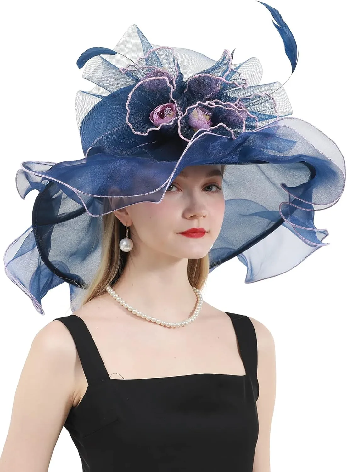 Women's Kentucky Derby Church Dress Hat Wide Brim Leaf Flower Bridal Shower Hat
