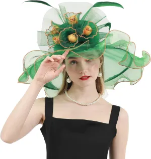 Women's Kentucky Derby Church Dress Hat Wide Brim Leaf Flower Bridal Shower Hat