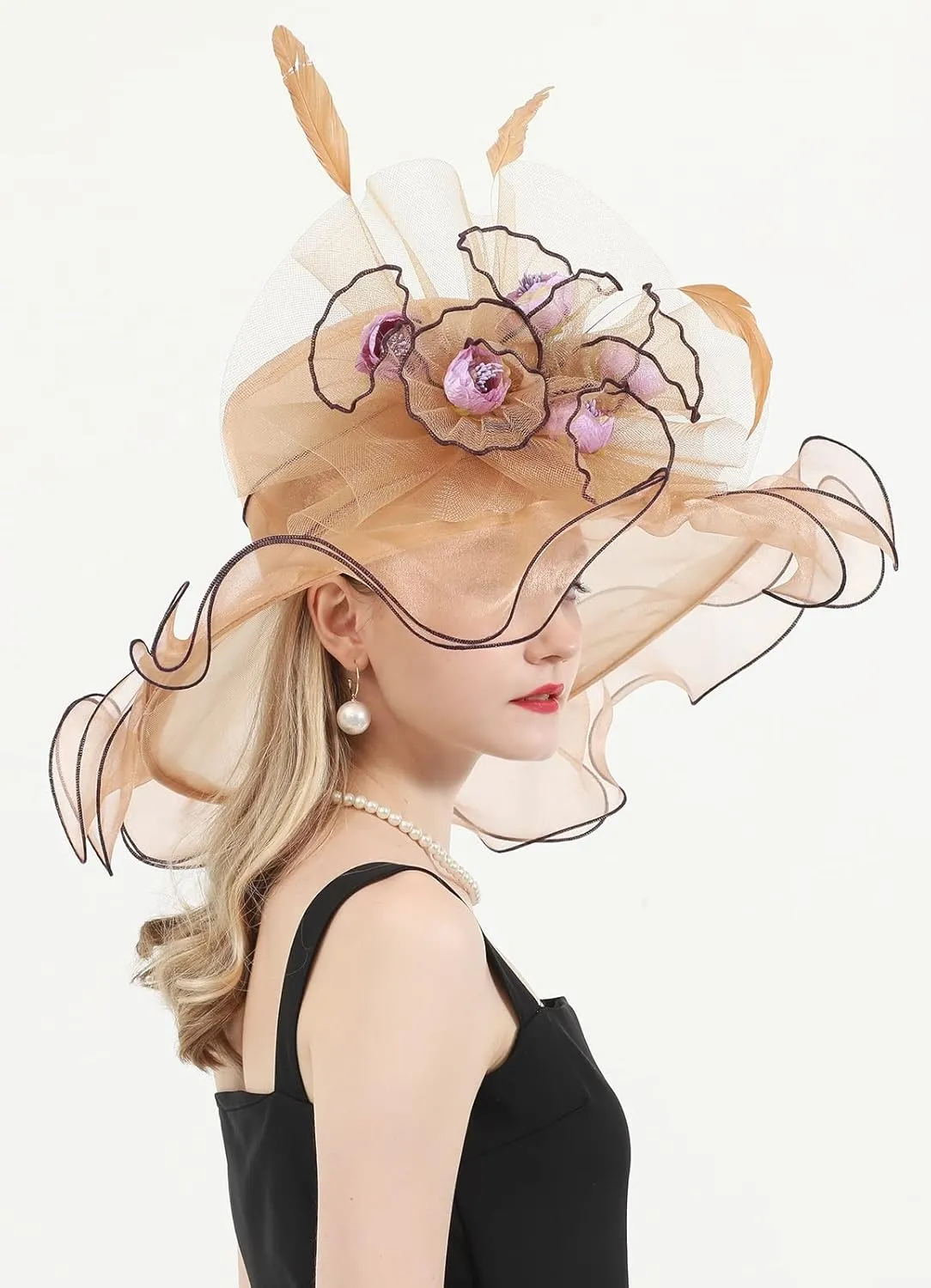Women's Kentucky Derby Church Dress Hat Wide Brim Leaf Flower Bridal Shower Hat