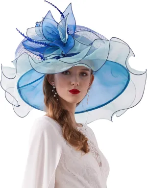 Women's Kentucky Derby Church Dress Hat Wide Brim Leaf Flower Bridal Shower Hat