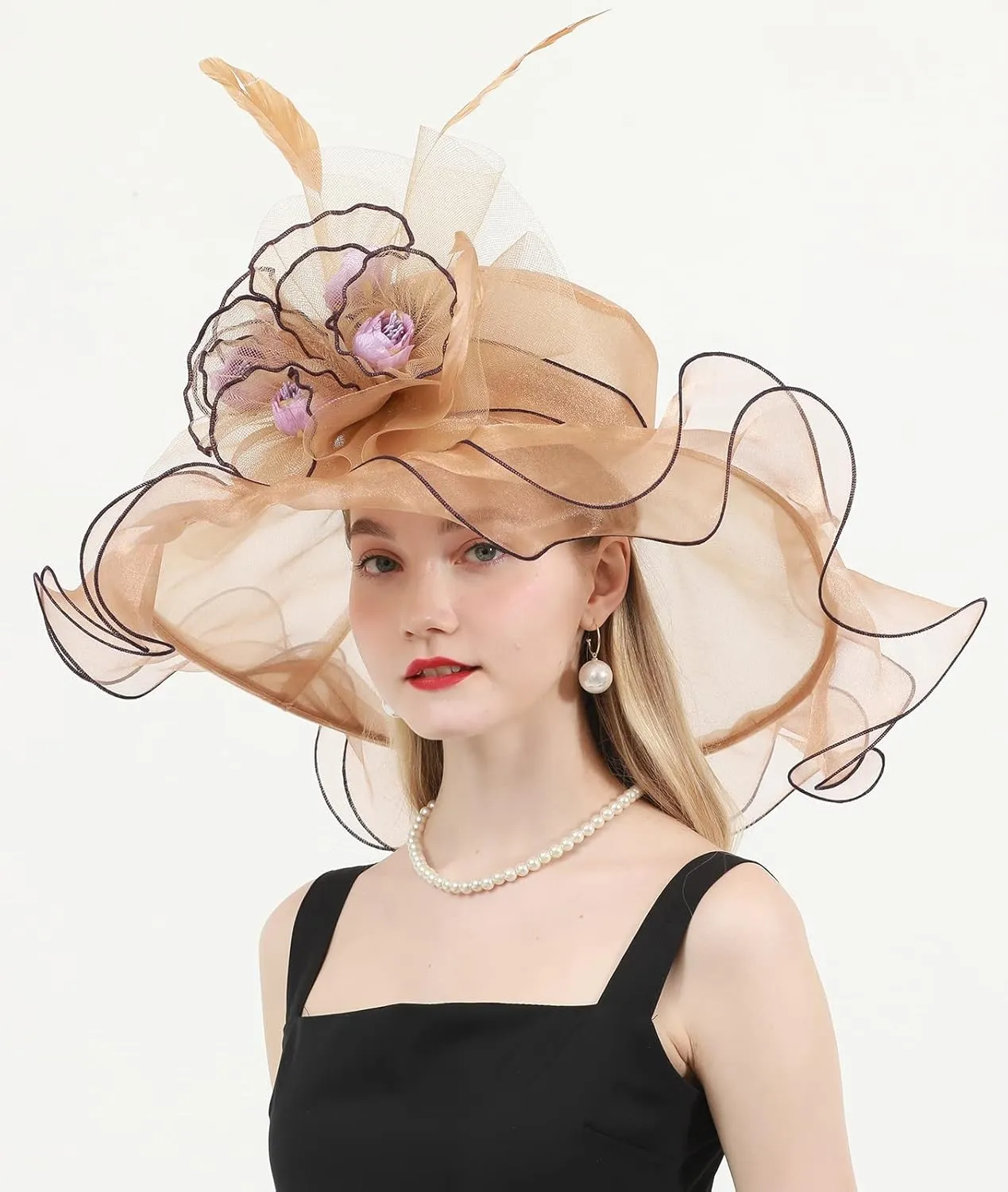 Women's Kentucky Derby Church Dress Hat Wide Brim Leaf Flower Bridal Shower Hat