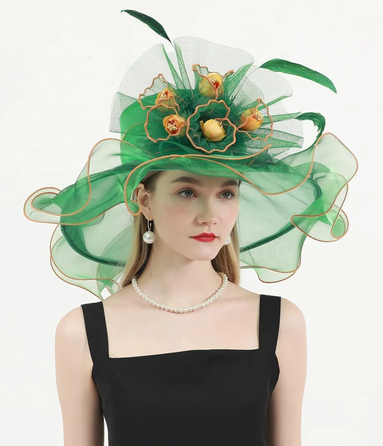 Women's Kentucky Derby Church Dress Hat Wide Brim Leaf Flower Bridal Shower Hat