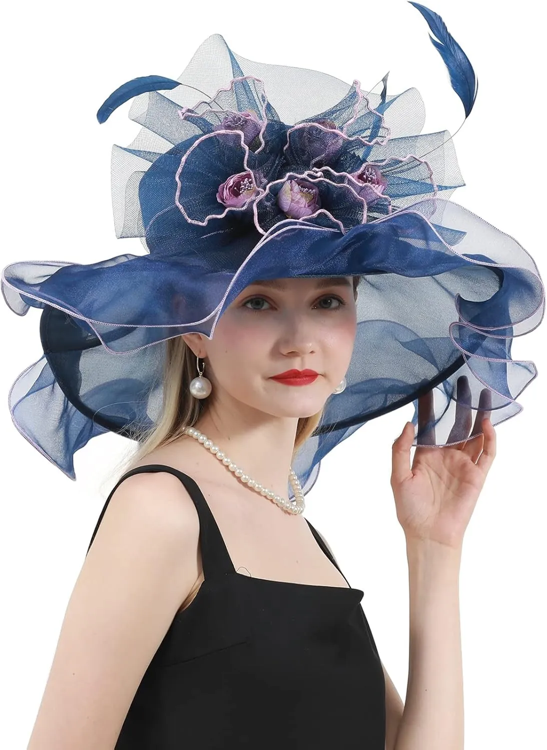 Women's Kentucky Derby Church Dress Hat Wide Brim Leaf Flower Bridal Shower Hat