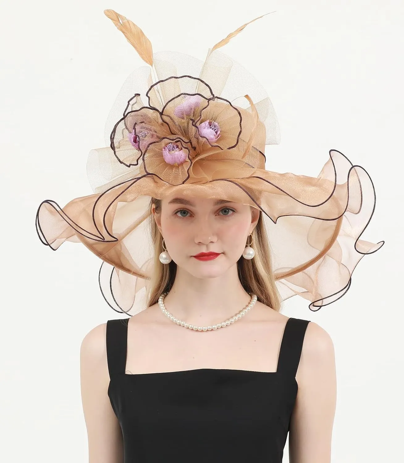Women's Kentucky Derby Church Dress Hat Wide Brim Leaf Flower Bridal Shower Hat
