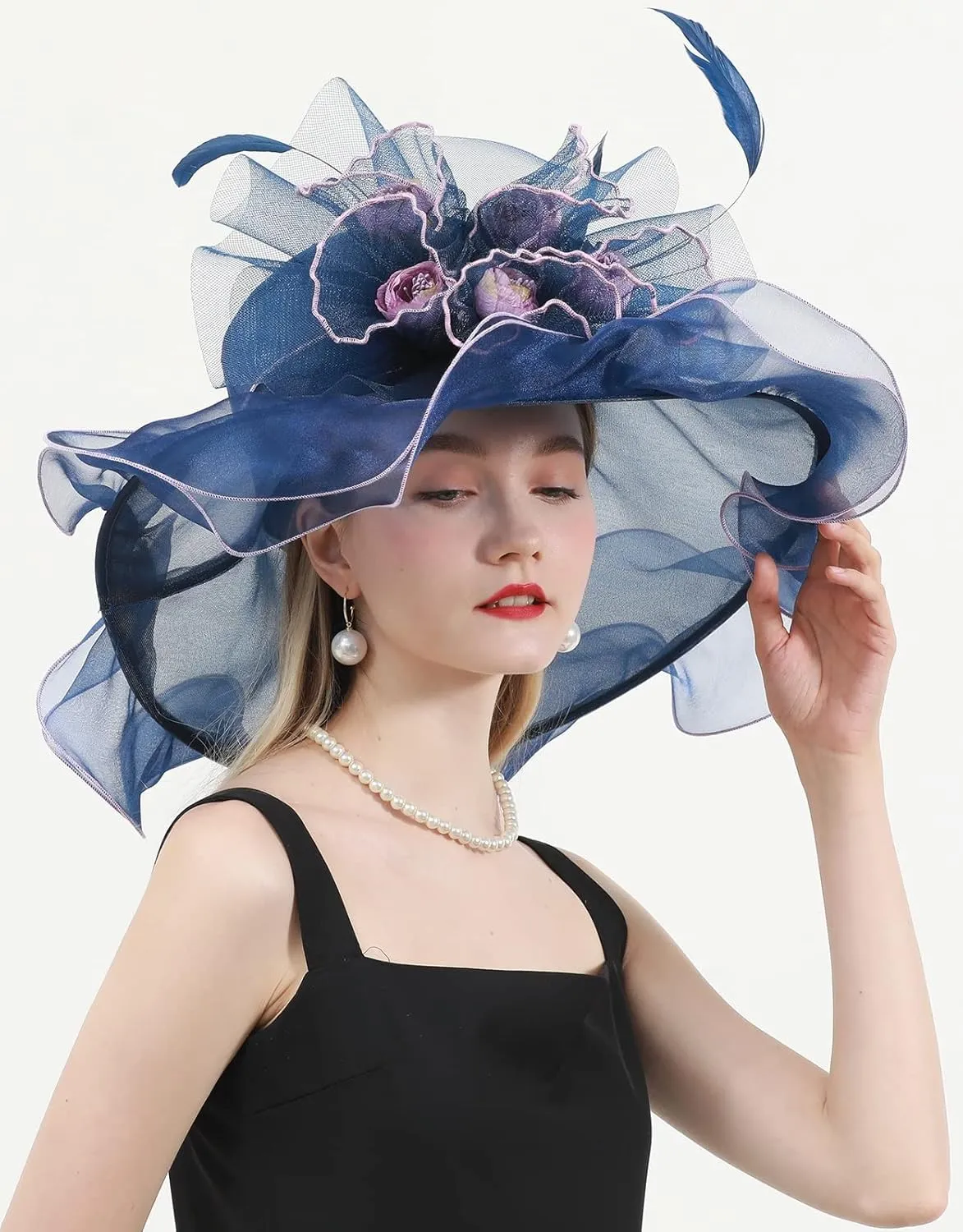 Women's Kentucky Derby Church Dress Hat Wide Brim Leaf Flower Bridal Shower Hat
