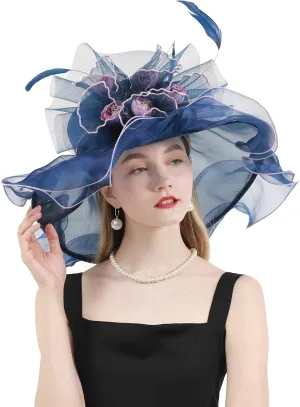 Women's Kentucky Derby Church Dress Hat Wide Brim Leaf Flower Bridal Shower Hat