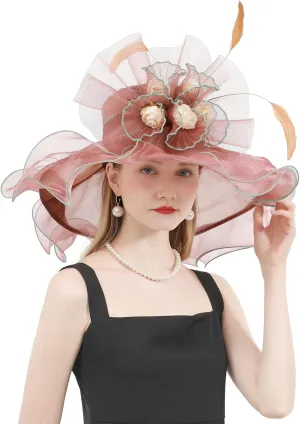 Women's Kentucky Derby Church Dress Hat Wide Brim Leaf Flower Bridal Shower Hat