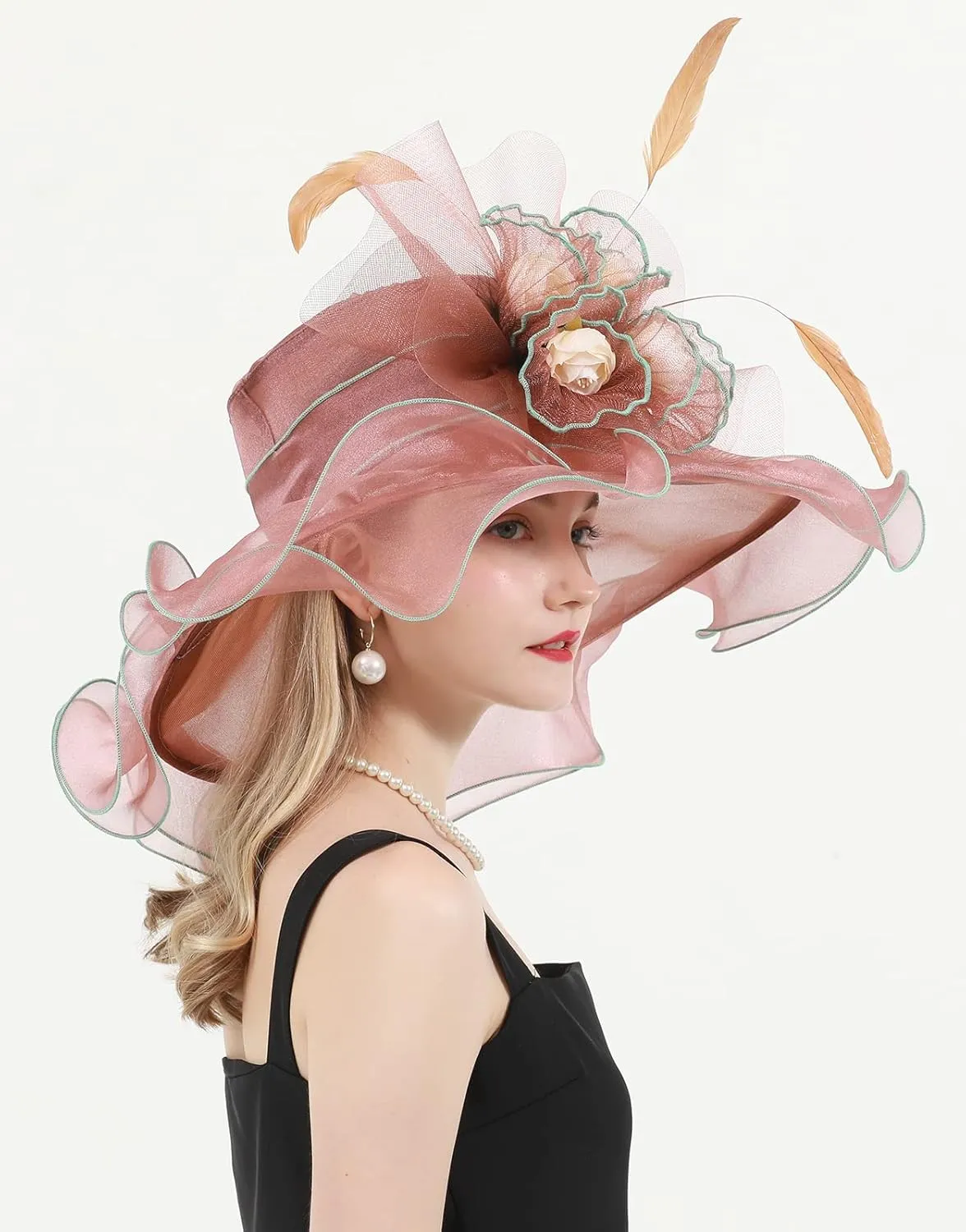 Women's Kentucky Derby Church Dress Hat Wide Brim Leaf Flower Bridal Shower Hat