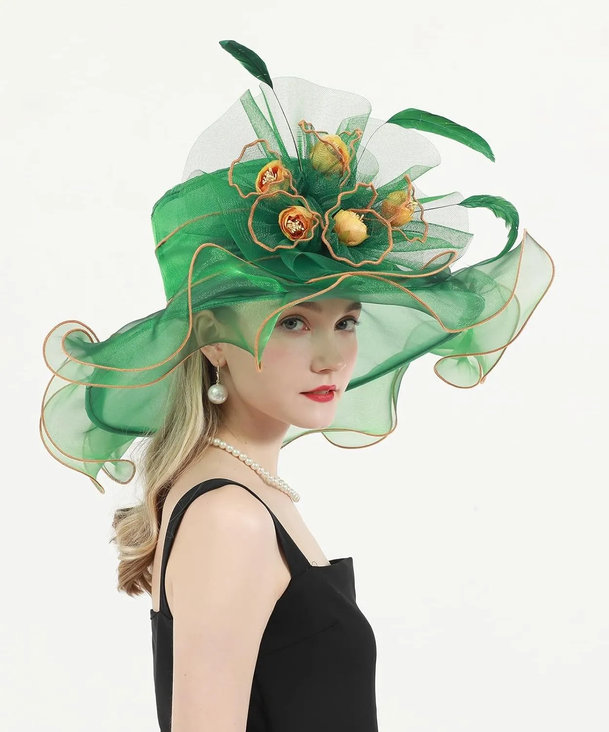 Women's Kentucky Derby Church Dress Hat Wide Brim Leaf Flower Bridal Shower Hat