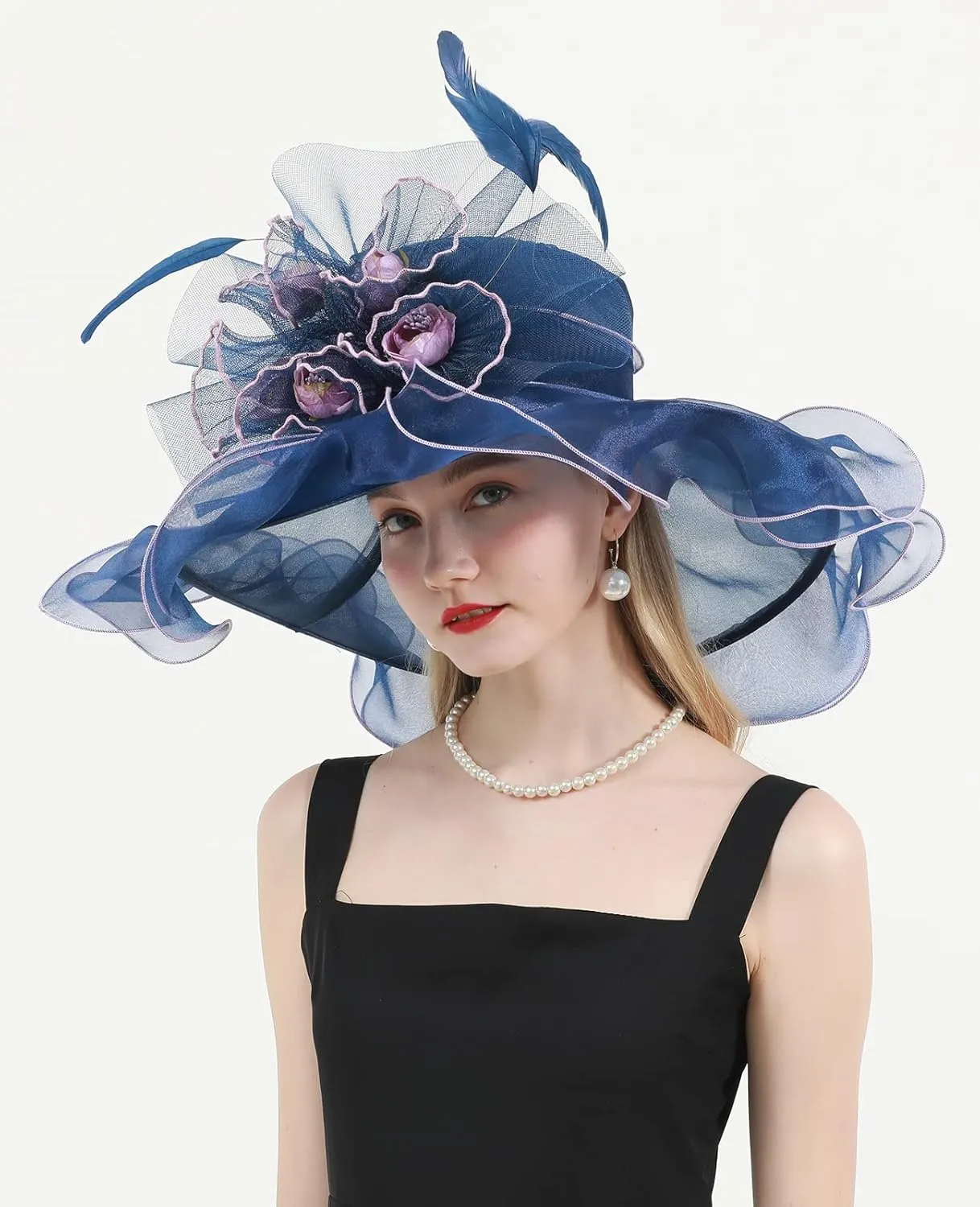 Women's Kentucky Derby Church Dress Hat Wide Brim Leaf Flower Bridal Shower Hat