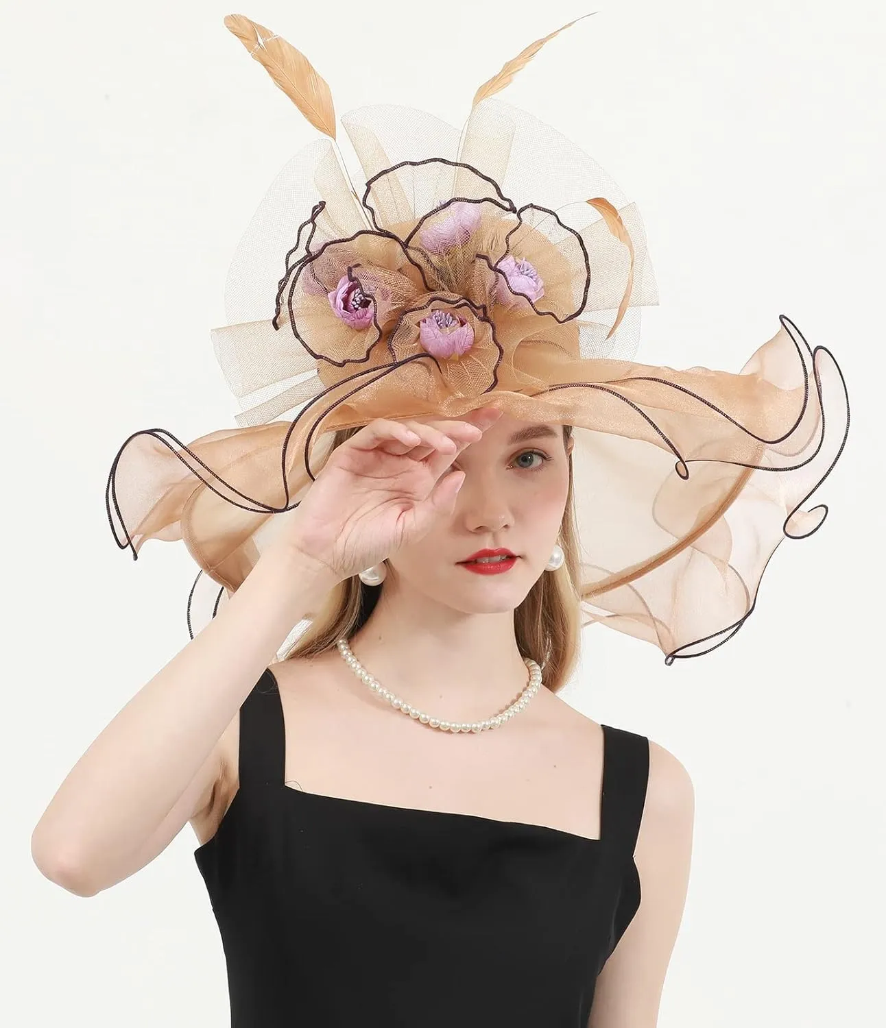 Women's Kentucky Derby Church Dress Hat Wide Brim Leaf Flower Bridal Shower Hat