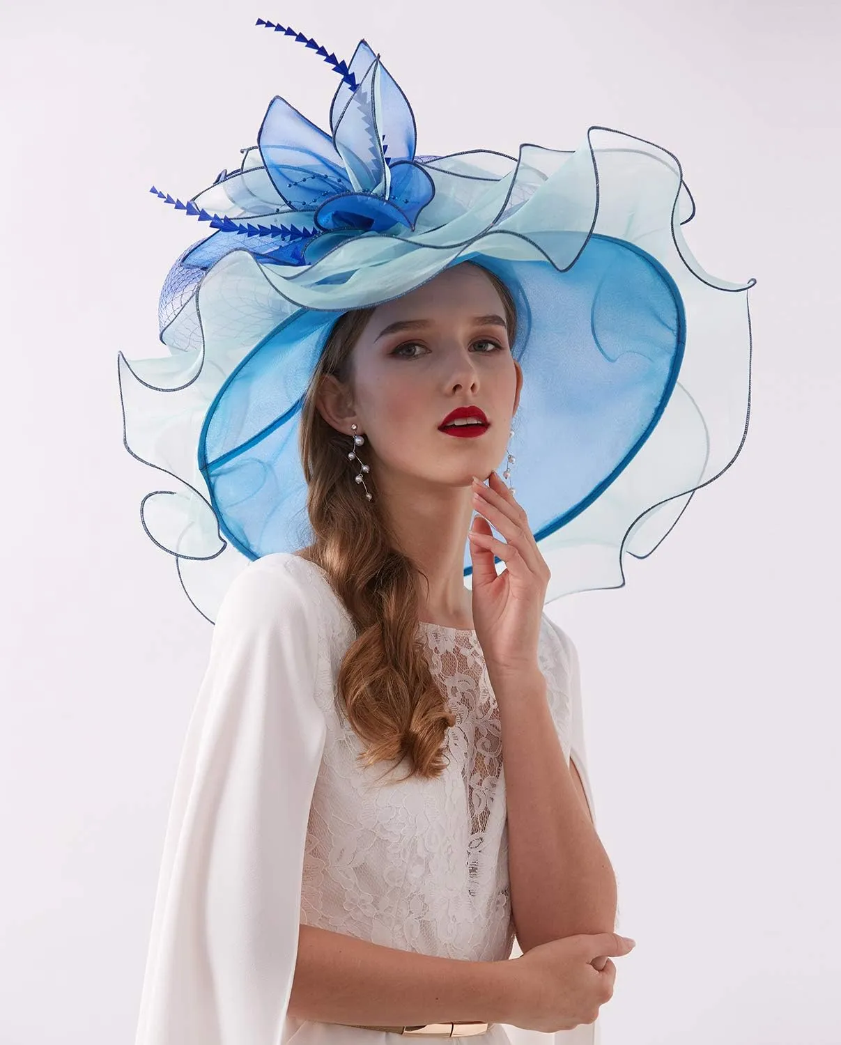 Women's Kentucky Derby Church Dress Hat Wide Brim Leaf Flower Bridal Shower Hat