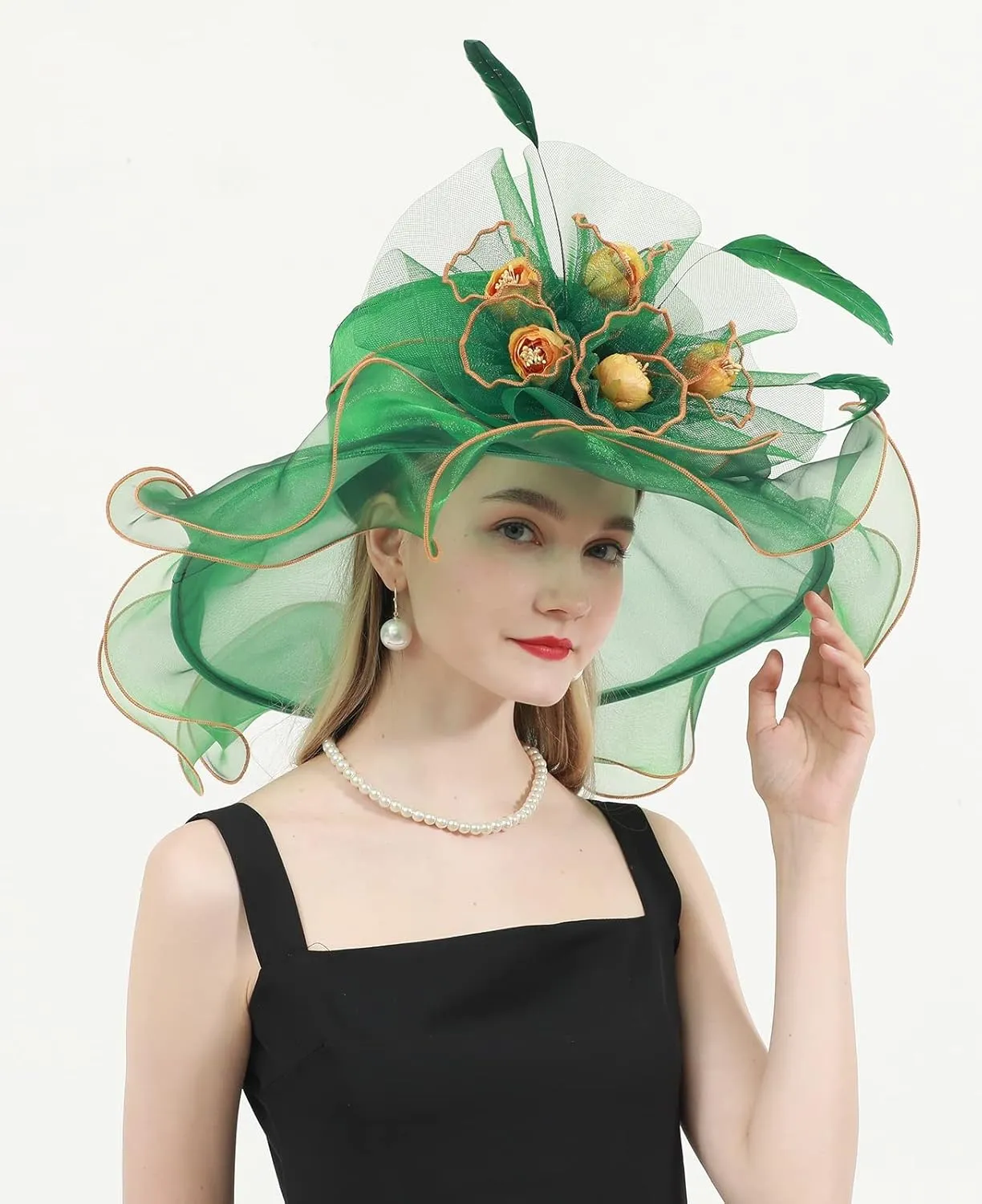 Women's Kentucky Derby Church Dress Hat Wide Brim Leaf Flower Bridal Shower Hat