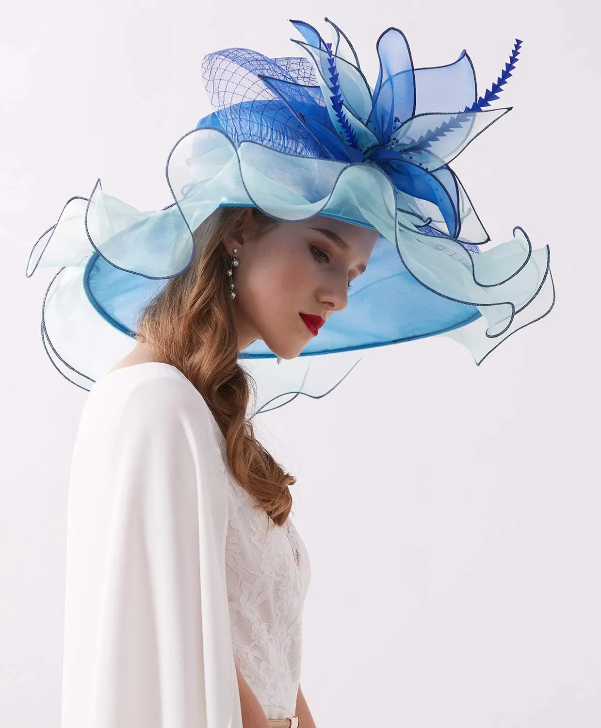 Women's Kentucky Derby Church Dress Hat Wide Brim Leaf Flower Bridal Shower Hat