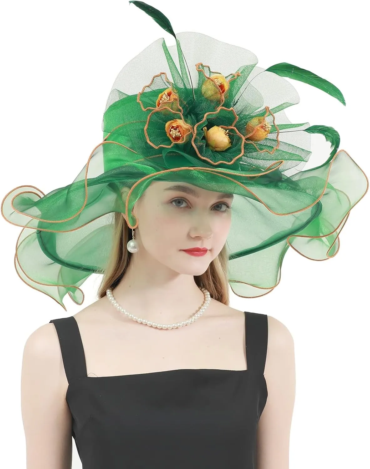 Women's Kentucky Derby Church Dress Hat Wide Brim Leaf Flower Bridal Shower Hat