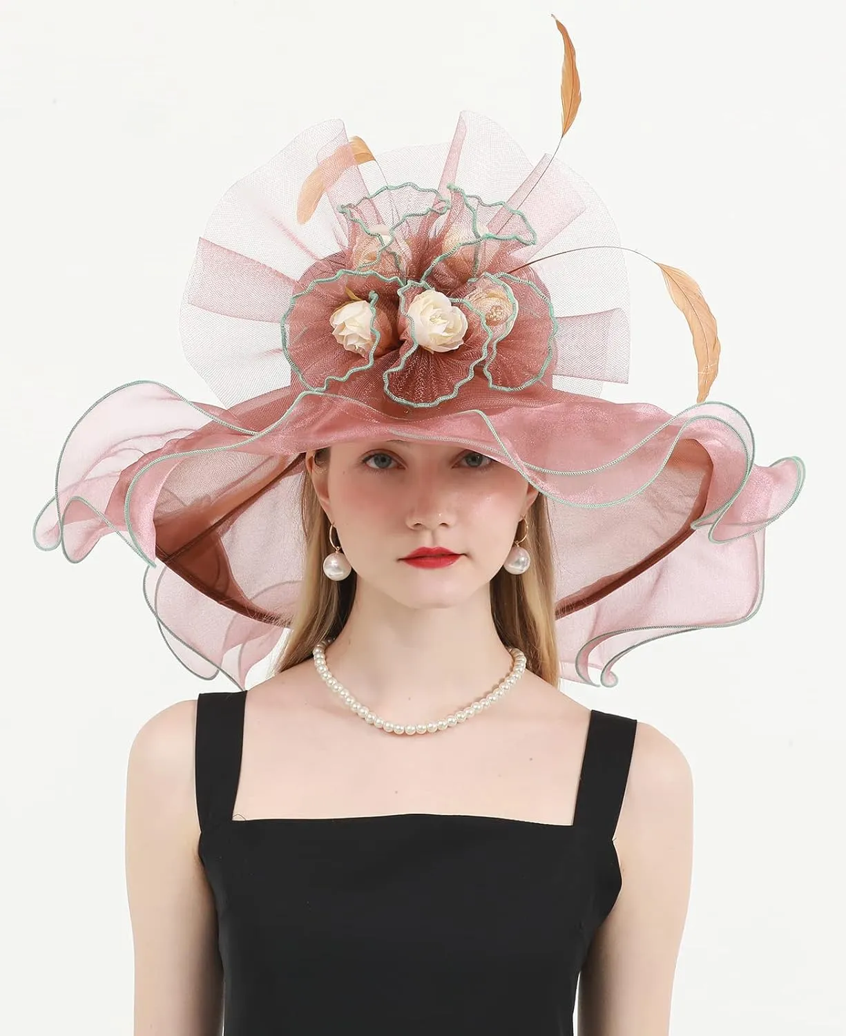 Women's Kentucky Derby Church Dress Hat Wide Brim Leaf Flower Bridal Shower Hat