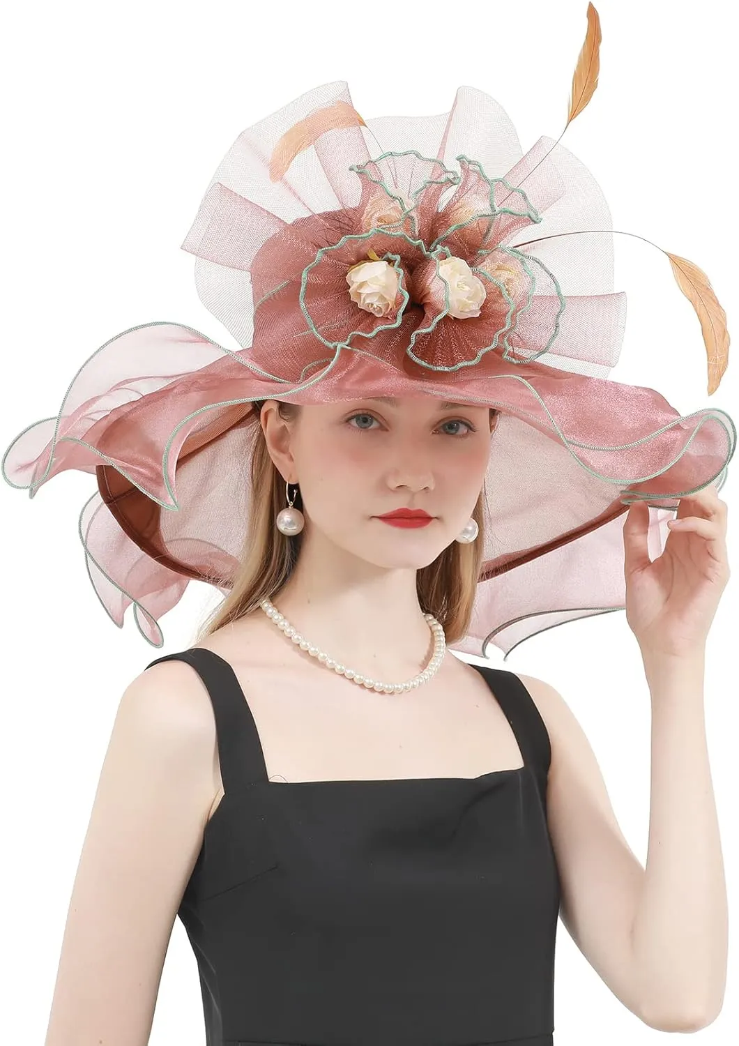 Women's Kentucky Derby Church Dress Hat Wide Brim Leaf Flower Bridal Shower Hat