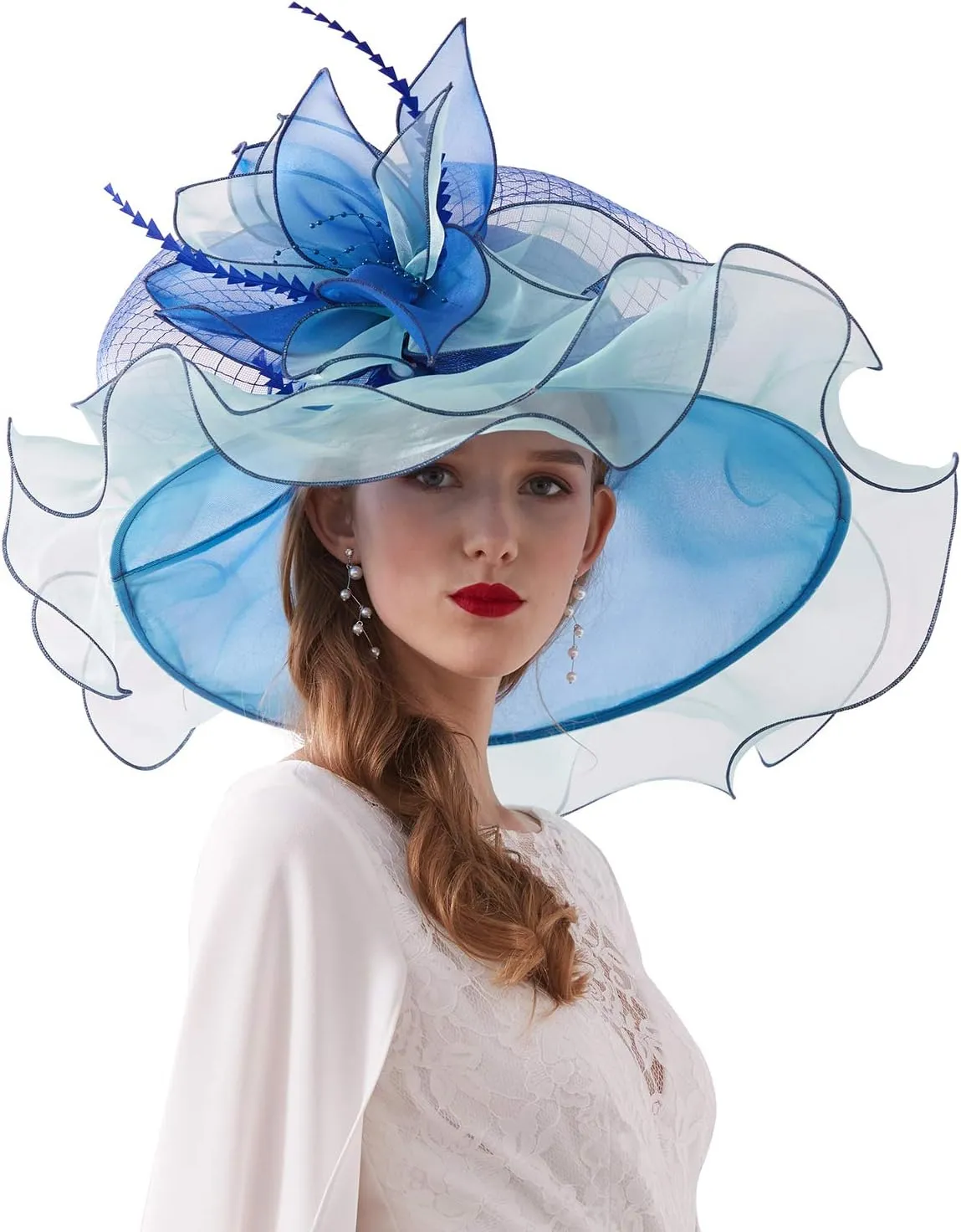 Women's Kentucky Derby Church Dress Hat Wide Brim Leaf Flower Bridal Shower Hat