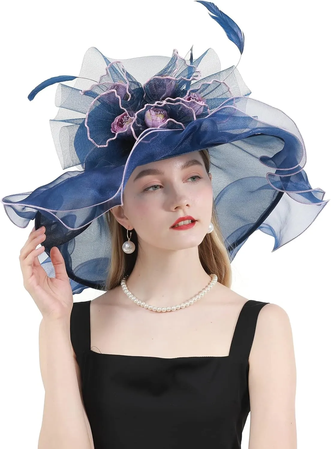 Women's Kentucky Derby Church Dress Hat Wide Brim Leaf Flower Bridal Shower Hat