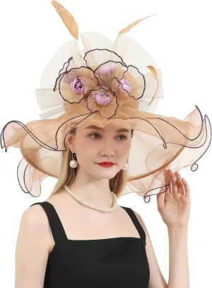 Women's Kentucky Derby Church Dress Hat Wide Brim Leaf Flower Bridal Shower Hat
