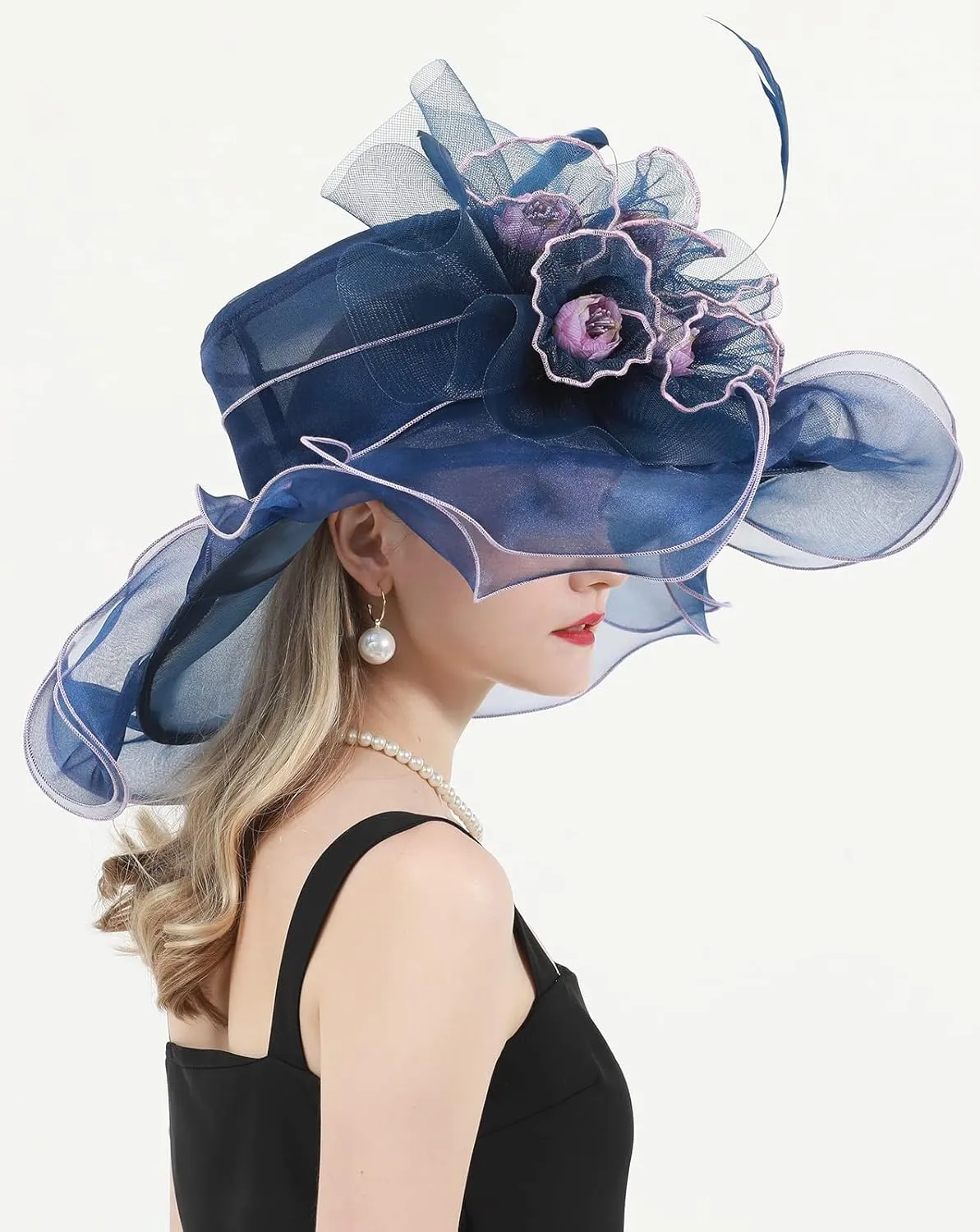 Women's Kentucky Derby Church Dress Hat Wide Brim Leaf Flower Bridal Shower Hat
