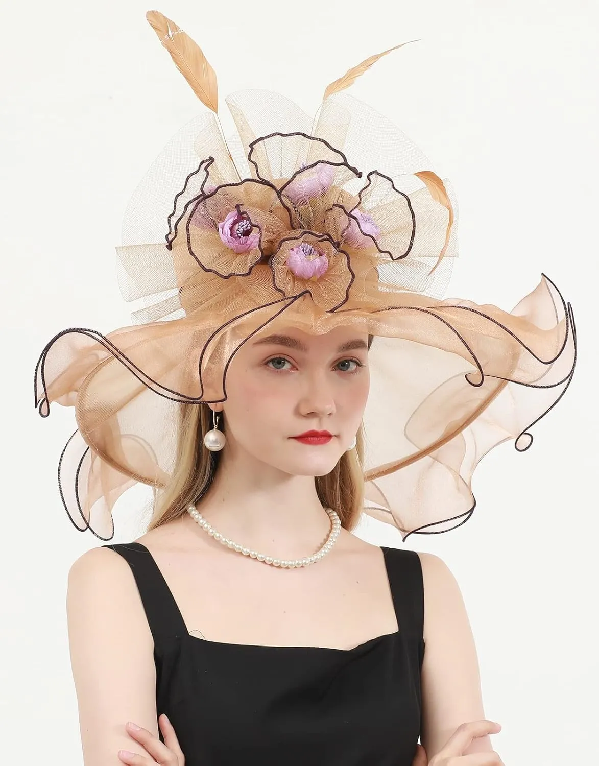 Women's Kentucky Derby Church Dress Hat Wide Brim Leaf Flower Bridal Shower Hat