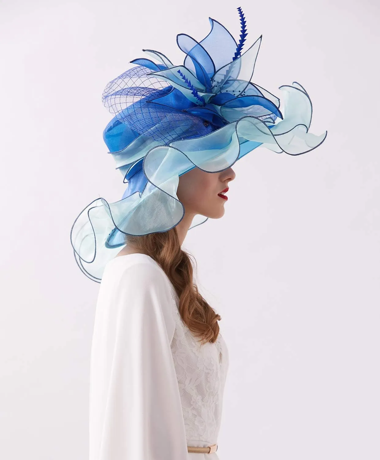 Women's Kentucky Derby Church Dress Hat Wide Brim Leaf Flower Bridal Shower Hat