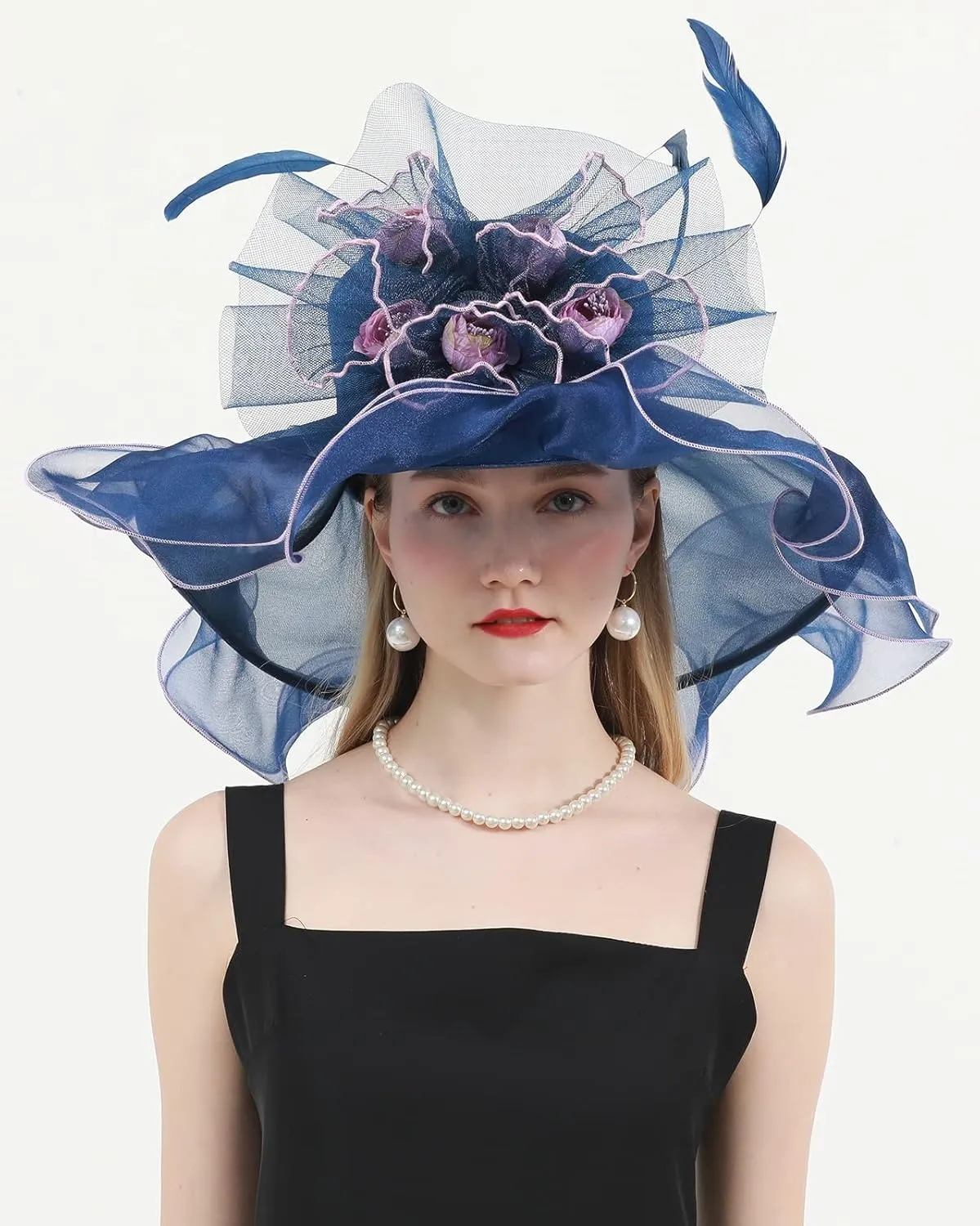 Women's Kentucky Derby Church Dress Hat Wide Brim Leaf Flower Bridal Shower Hat