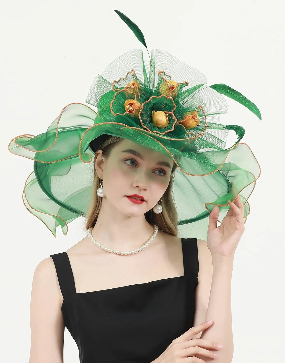 Women's Kentucky Derby Church Dress Hat Wide Brim Leaf Flower Bridal Shower Hat