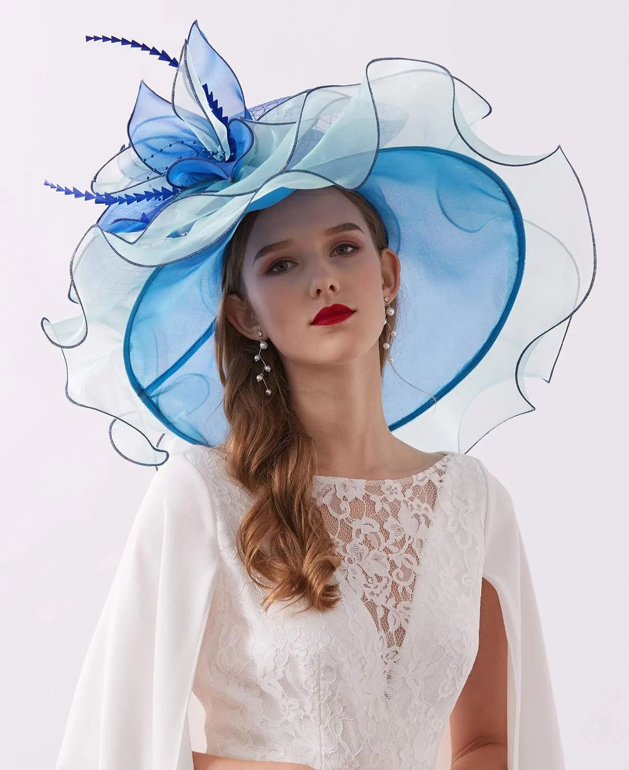 Women's Kentucky Derby Church Dress Hat Wide Brim Leaf Flower Bridal Shower Hat
