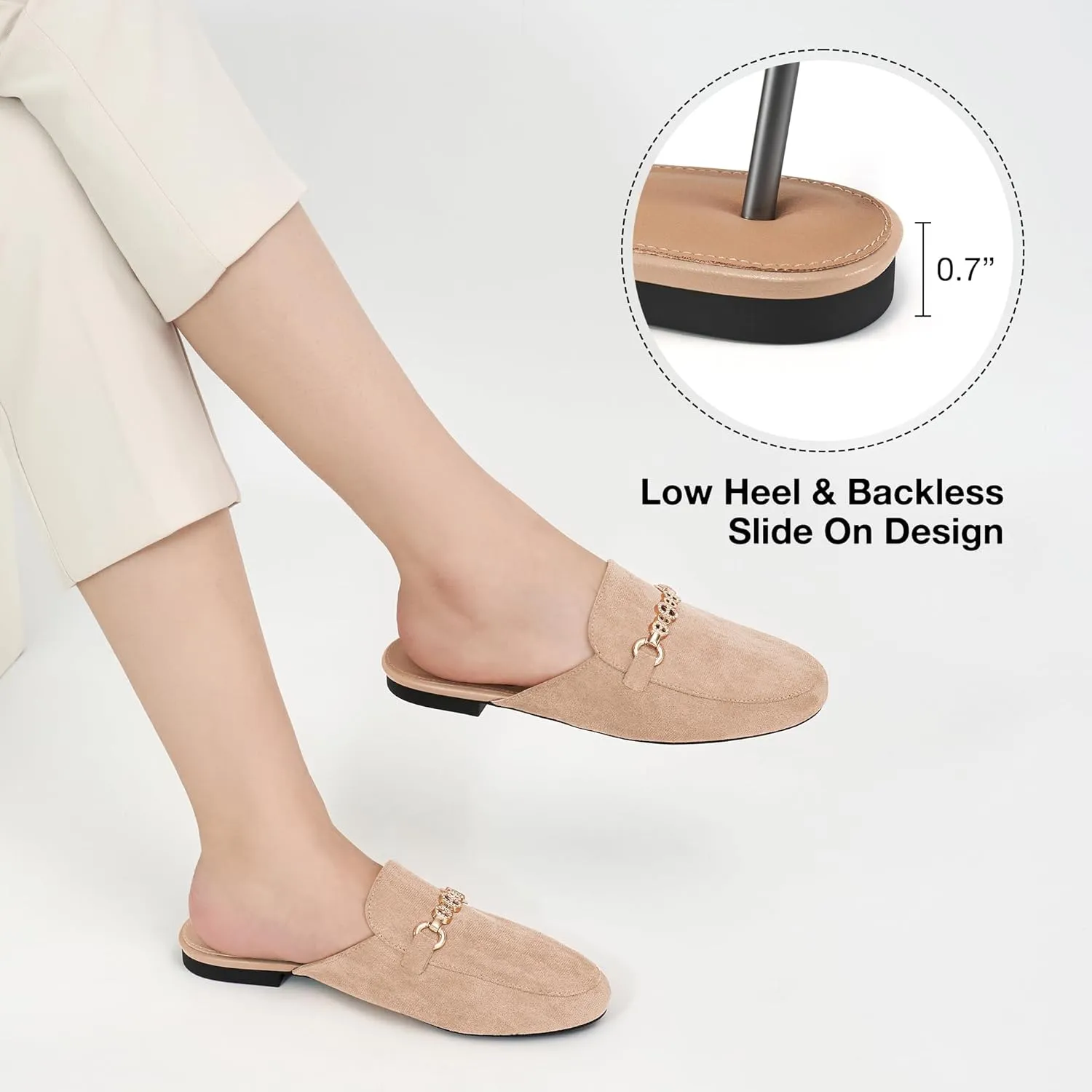 Womens Mules Buckle Flats: Classic Suede Slip On Shoes Dressy Closed Toe Backless Slides Loafers 2025