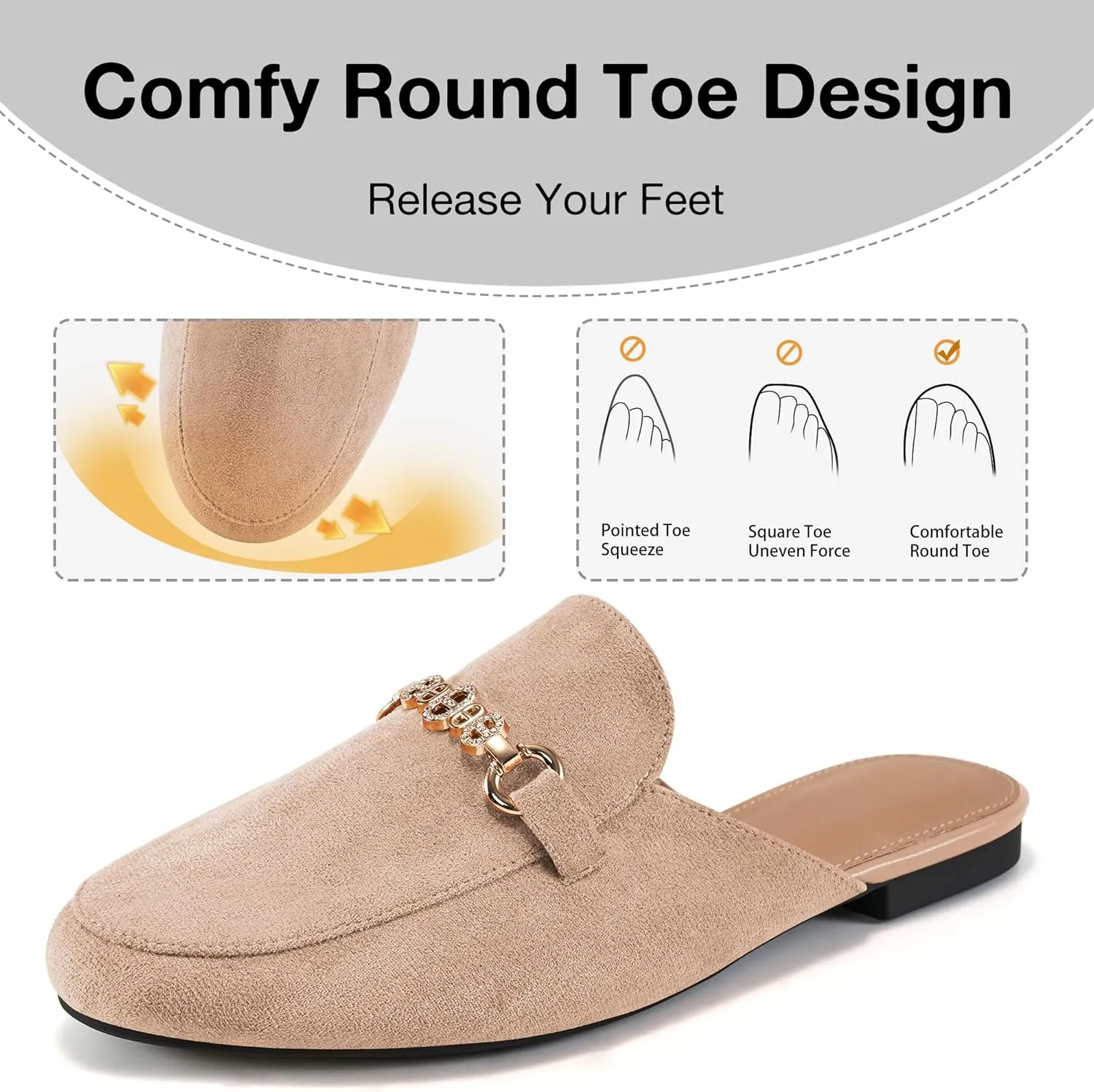 Womens Mules Buckle Flats: Classic Suede Slip On Shoes Dressy Closed Toe Backless Slides Loafers 2025