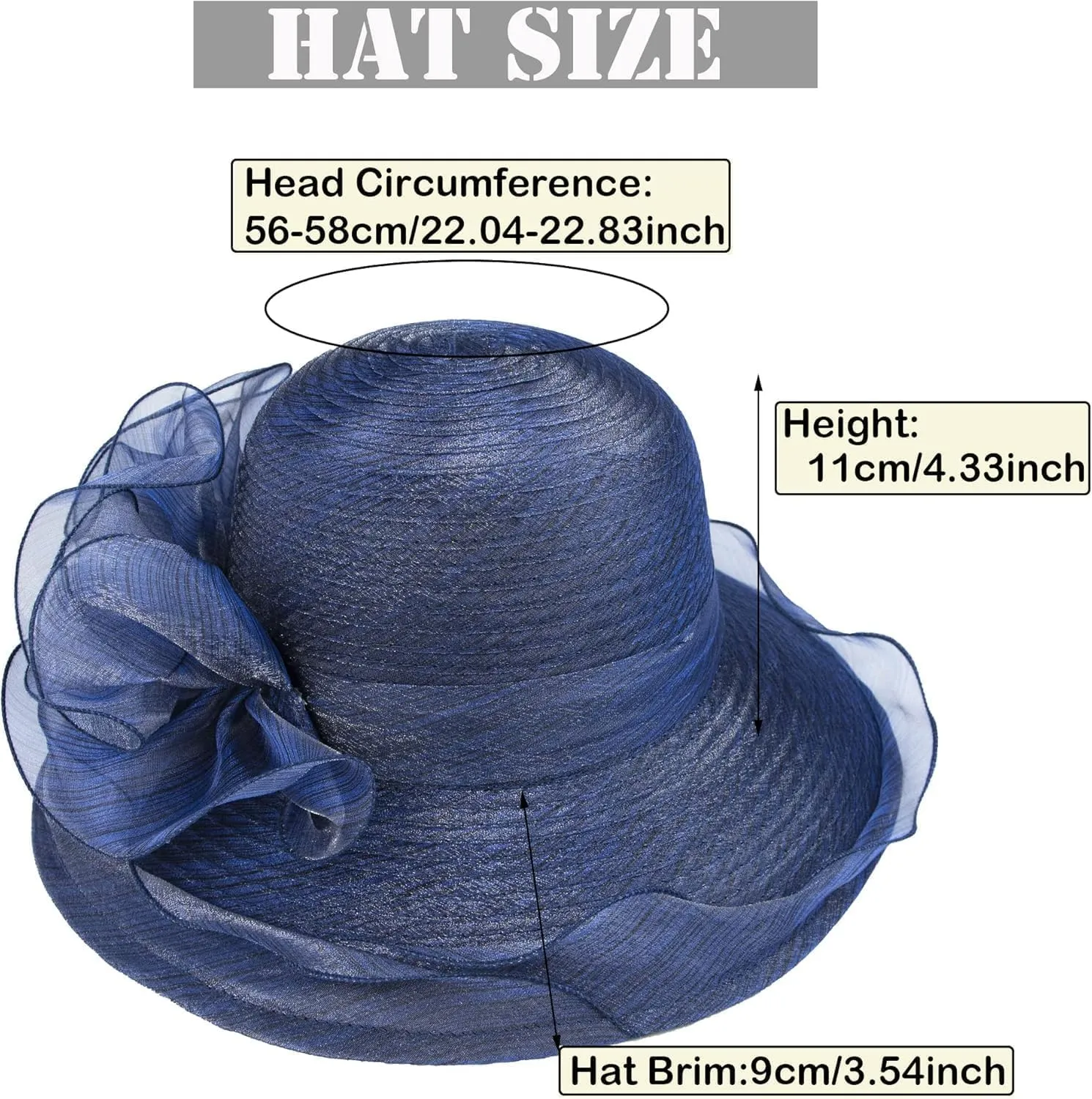 Women's Organza Kentucky Cloche Bowler Hat Church Fascinator for Tea Party Bridal Wedding Dress Hat(Size:M-L)